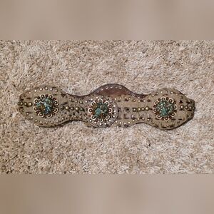 MJ Belts Genuine Leather Turqoise Western Cowgirl Hip Belt Adjustabl